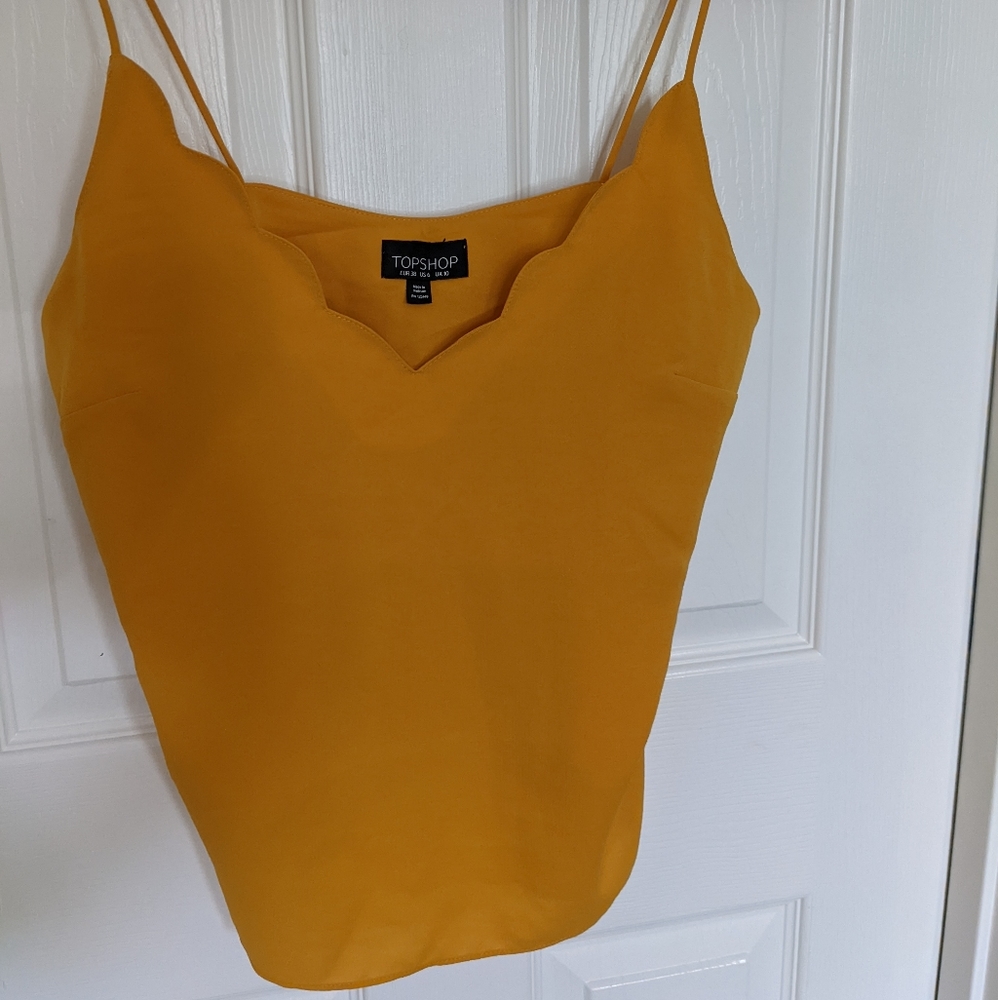 Topshop Mustard Yellow Scallop Edge Tank Top